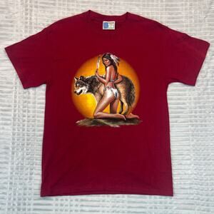 Vintage 90s Wildside Wolf Woman Logo Tee Peg Leg Bar Ohio US Sz Medium